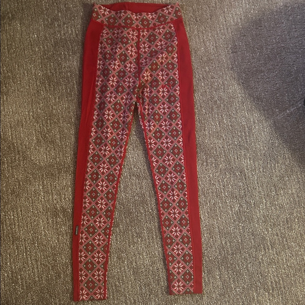 Kari Traa Red and Green Patterned Wool Leggings